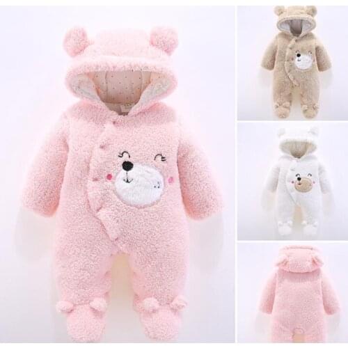 2018 Winter Newborn Baby Romper Cartoon Hooded Baby Clothes Cotton Warm Infant Girls Jumpsuit Toddler Baby Boy Clothing