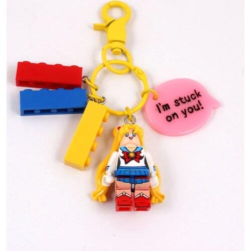 2021 Trend Buzz Lightyear Sailor Moon Figures Doll Keychain Building Block Key Ring Pendant for Women Bag Backpack Accessories