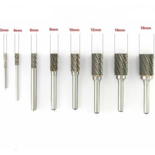 8pcs/set Tungsten Steel Rotary File Boule Slot with Blade on The Top Carbide Alloy Cylindrical Milling Cutter Column Type 3-16mm