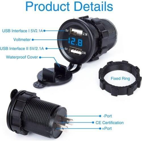 Cover Power Socket Car Motorcycle (output 5V2.1A / Input 12V24V) Dual USB Charger Socket Adapter LED Display With Dust