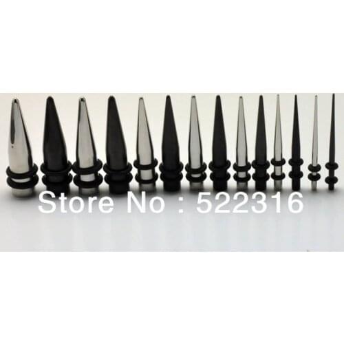 Free shipping stainless steel ear taper mix size body jewelry lots silver and black color ear stretchers piericngs