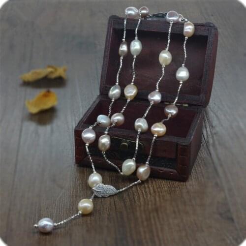 Design 90cm 9x11mm natural pearls mix colour baroque long sweater chain necklace fashion jewelry
