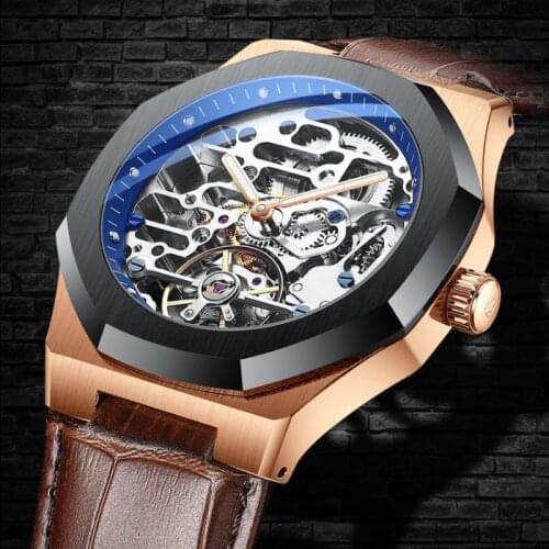 Brown Leather Automatic Mens Watches Men Watch Top Brand Mechanical Watch Luxury Luminous Business Wristwatch Reloj Hombre 2021