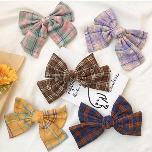Children Cute Colors Plaid Double Knotted Bow Ornamen Hair Clips Girls Lovely Sweet Barrettes Hairpins Kids Hair Accessories