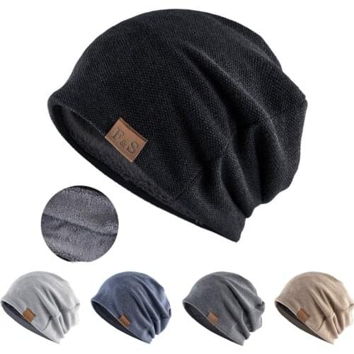 Mens Brand Solid Double Layer Knitted Beanie Hat Women Plus Velvet Thick Warm Winter Hats Hedging Cap Sleeve Skullies Bone Male
