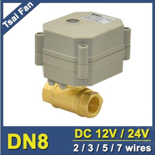 TF8-B2-C DC12V/DC24V 2/3/5/7 Wires 2 Way Brass 1/4'' (DN8) Electric Motorized Valve Metal Gear On/Off For Water Application
