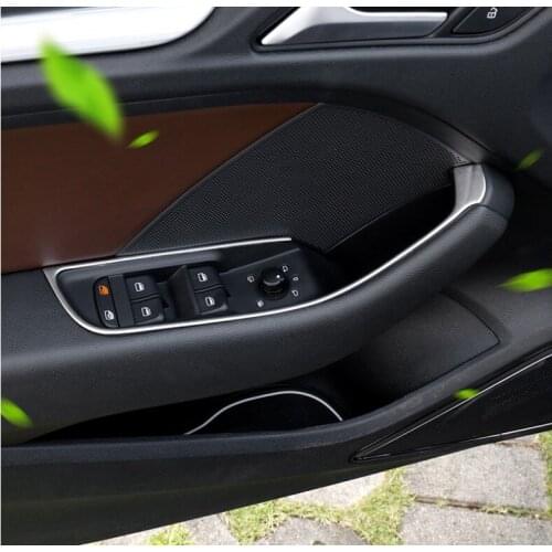 Stainless Steel Window Glass Lifting Buttons Frame Cover Trim 4pcs For Audi A3 8V 2013-2018 Car Door Armrest Panel Decoration