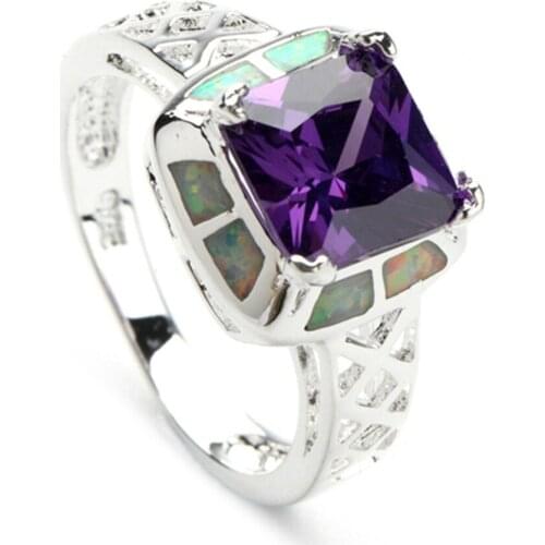 Fleure Esme Cute Wedding Rings Jewelry for Noble women Purple Cubic Zirconia white fire opal Rhodium Plated R183 size 6 7 8 9 10