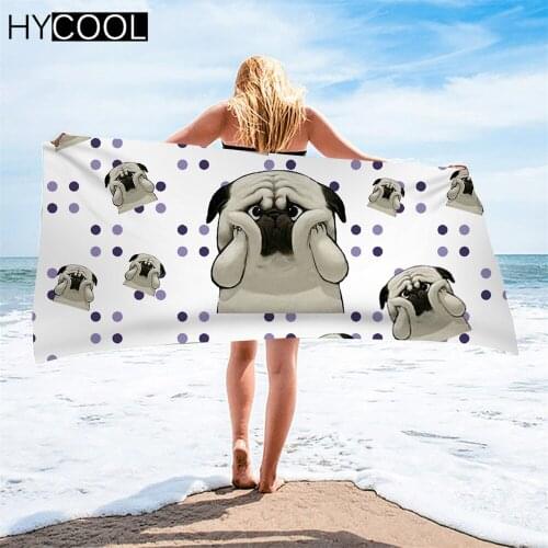 Fashion Kid Children Bath Shower Towels Cute Pug Dog Pattern 3D Printing Microfiber Swimming Toallas Beach Robe Balankets