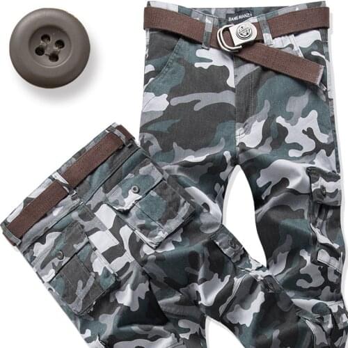 2021 Mens Loose Straight Casual Multi-Pocket Camouflage Workwear Trousers