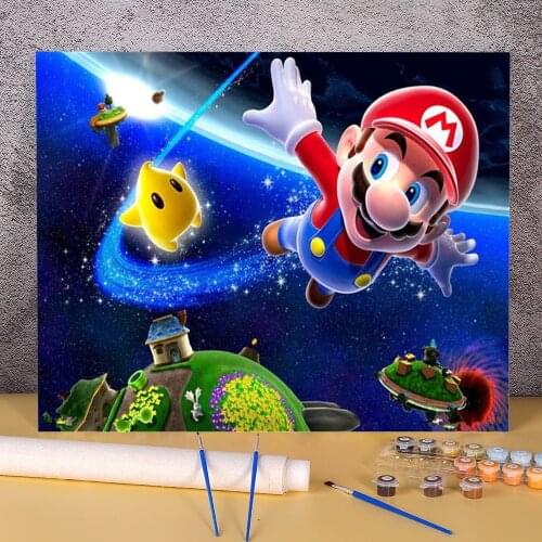 Carton Mario Paint By Numbers Complete Kit Oil Paints 50*70 Picture By Numbers Photo Loft Picture For Children Handicraft