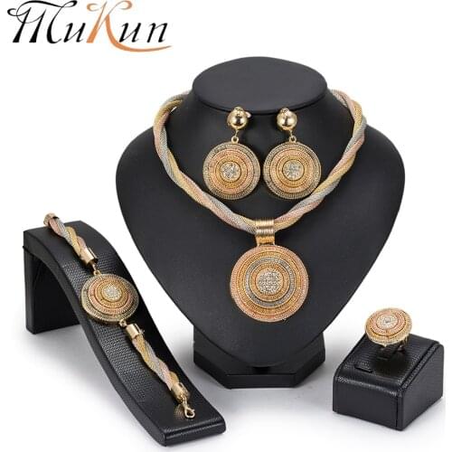 MuKun African Beads Jewelry Set Round Pendant Gold color Dubai Big Necklace Jewelry sets Nigerian Bridal wedding Jewelry 2018