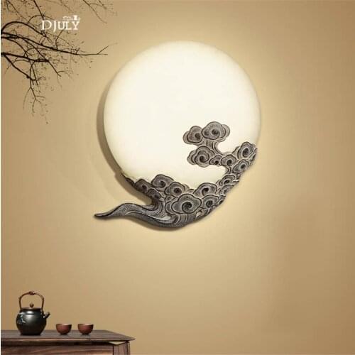 Chinese style Cloud moon resin wall lamp retro bedroom lamp loft decor led wall light for Corridor stairs living room decoration
