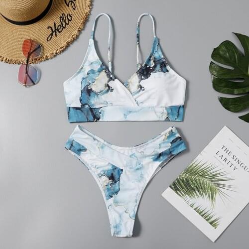 2021 New Fashion Ladies Tie-dye Printed Swimsuit Sexy Quick-drying Open Back High Elastic Split Swimsuit Swimsuit Bikini Set