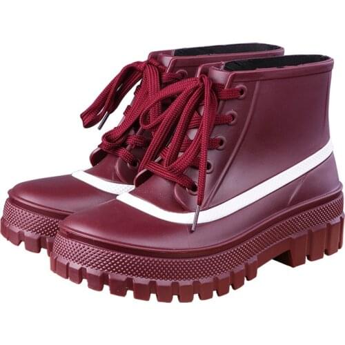 New Autumn Winter Leisure Fashion Solid Color Medium Heeled Rain Boots Warm Outdoor Work Plastic Lady Rain Shoes