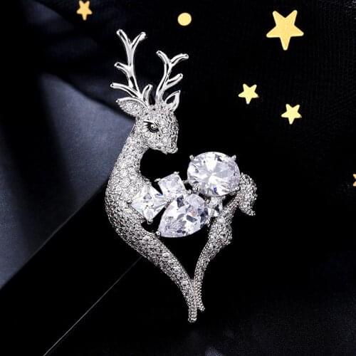 New AAA Cubic Zirconia Deer Brooch Pin Luxury Crystal Elk Brooches for Women Men Christmas Pin Accessories Jewelry Animal Broach