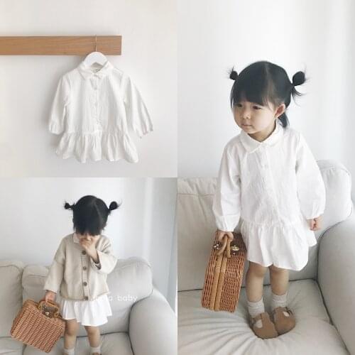 Autumn childrens dress girls Korean long-sleeved shirt pure cotton turn-over shirt dress princess dress