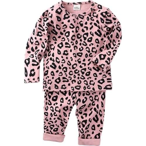Baby Leopard Print Casual Homewear Outfit Girl New High Waist Warm Pajamas Suit Toddler Boy Long Sleeve Top Trousers Pants Set