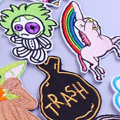 Pulaqi Rainbow Unicorn Patches Cute Baby Patches For Clothing Iron On Patches For Clothes Stripes Cartoon Cat DIY Hippie Badges