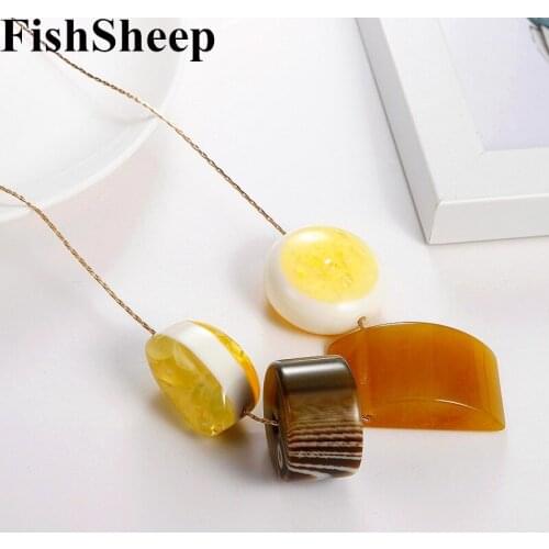 FishSheep Luxury Geometric Big Resin Pendant Necklace For Women Long Chain Acrylic Large Round Pendants & Necklaces Jewelry