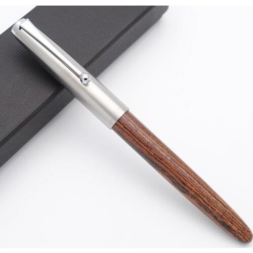 JINHAO 51A Wooden Fountain Pen Steel Cap Brand New 0.38mm Nib Ink Pen
