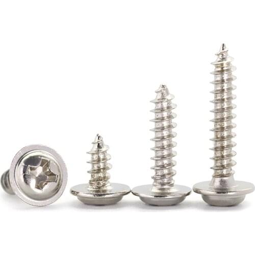 100Pcs M1.7 M2 M2.3 M2.6 M3 PWA stainless steel Cross Round Head Self Tapping Screw With Pad Pan Head Tapping Screws With Washer