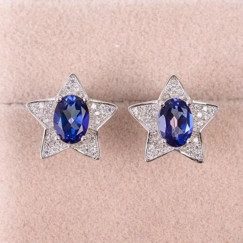 Dazzing tanzanite stud earrings 5*7mm natural topaz star earrings solid 925 silver tanzanite earring small gems earrings