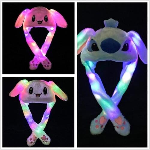 Funny Hat Women Men Kids Lighting Hat Cute Rabbit Ears Plush Ears Can Move Cap Children Shine Winter Warm Party Hat