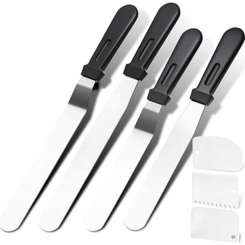Icing Spatula 7 Packs, Angled Spatula, Cake Spatula Include 3 Cake Scrapers, Offset Spatula with 6Inch, 8Inch Blades