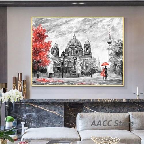 Scandinavian Print Oil Painting Street View of Berlin One Piece Art Decor Room Print Poster Canvas Painting Wall Home Decoration