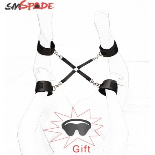 SMSPADE Black Bondage Soft Cuff Hogtie Set Handcuff Wrist & Ankle Cuffs Fetish Slave BDSM Bondage Kit For Couples Adult Sex Toys