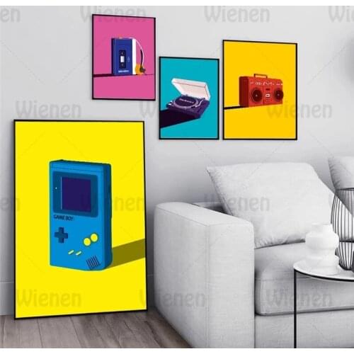 Modern Wall Art Walkman Record Stand Cassette Player Game Console Pop Music Poster Colorful Canvas Painting Boy Room Decoration