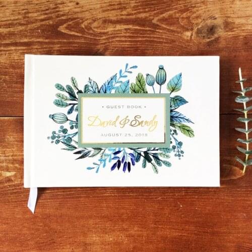 Foiled Gold Silver Letters Wedding Guest Book Alternative,Personalized Guest Book Greenery Wedding Guestbook Gift for Couple
