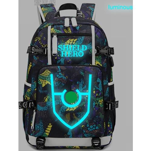 The Rising of the Shield Hero bag luminous laptop Travel bags USB Charging knapsack Tate no Yuusha no Nariagari Oxford Backpack