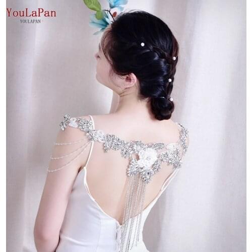 YouLaPan G37 Fashion Wedding Shawl Rhinestone Flower Bridal Cloak Top Bridal Wrap Chain Bridal Cloak Wedding Jewelry Accessories