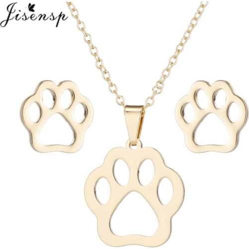 Jisensp Lovely Puppy Footprint Stainless Steel Jewelry Sets Fashion Jewelry for Women Kids Birthday Gift accesorios mujer