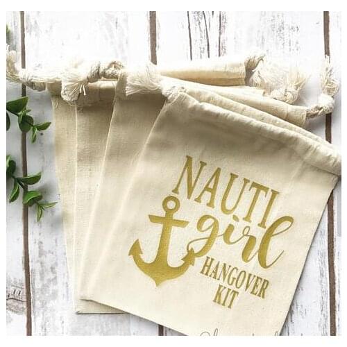 Custom Lets Get Ship wedding Bachelorette Hangover recovery Survival kit favor Muslin bags bridal shower party goodie pouches