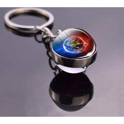 Earth with Moon Keychain Glass Ball Pendant Globe Map Keychain Key Ring Keyfob Christmas Gifts
