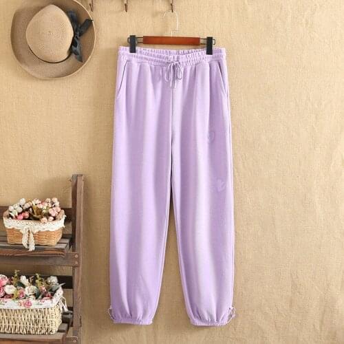 Plus Size Women Pants Spring Autumn Wear Elastic Waist Cotton Fabric Contrasting Side Strips Large Size Trousers Casual Pants