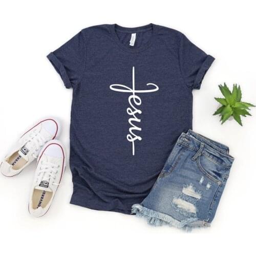 Faith Jesus Christian Vertical Cross Shirt Streetwear 100% CottonFunny Letter print Graphic O neck Tshirt Ladies Drop shipping