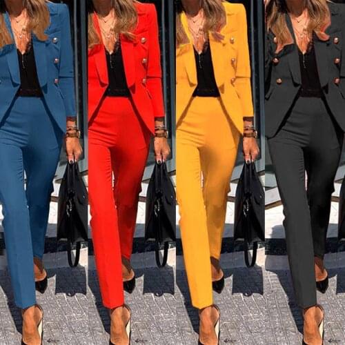 Ladies Fashion Suit Two-piece Solid Color Casual Suit Long Sleeve Coat Outwear #40