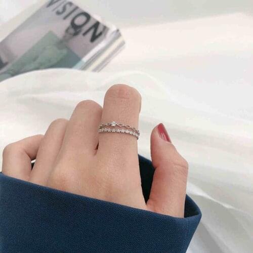 Bling Double Small Flower Cubic Zirconia Adjustable 925 Sterling Silver Rings For Women Fashion Dainty Jewelry Gift