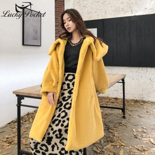 Women Winter Faux Rabbit Fur Coat High Quality Luxury Long Fur Big Lapel OverCoat Warm Plus Size Female Plush Coat Jakcet ZY16