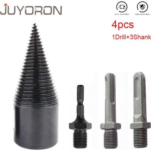 1pcs Wood Splitter with 3pcs Removable Shank Firewood Log Splitter Drill Bit Wood Chopping Artifact Electric Hammer Tools
