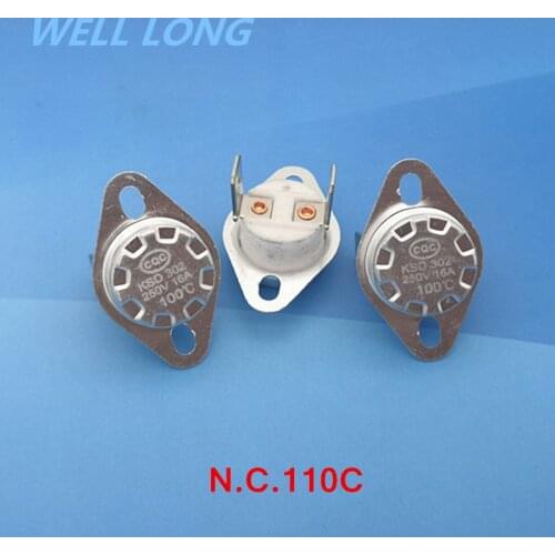 10 pcs/lot) KSD302 NC Thermostat, Temperature Switch, Normally Close,NC 110 Celsius,16A 250V