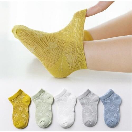 5 Pairs/Lot Children Cotton Socks Boy Girl Baby Infant Ultrathin Fashion Breathable Solid Mesh Socks for Summer 1-2T Teens Kids