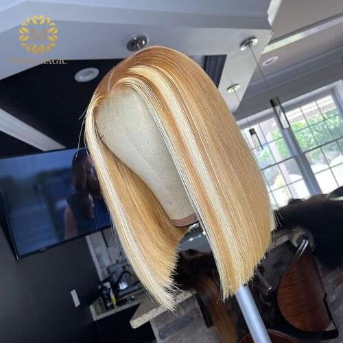 613 Highlight Wig Short Bob Ombre Lace Front Wig Blonde Transparent Lace Frontal Wig Human Hair Short Square Wig Pixie Cut Wig
