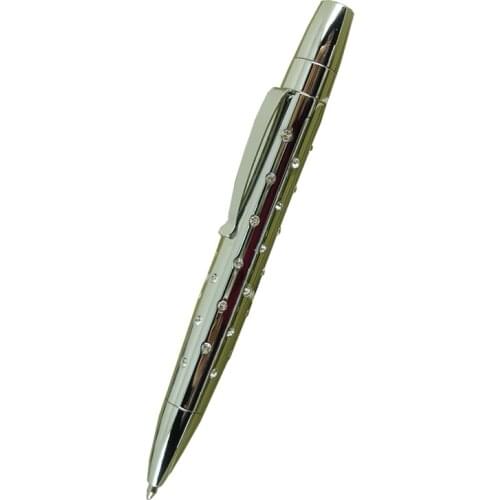 ACMECN Hi-tech Inlay Crystal Ballpoint Pen with 45pcs Crystal Plated Silver Metal Heavy Pen Superior Level crystal Diamond Pen