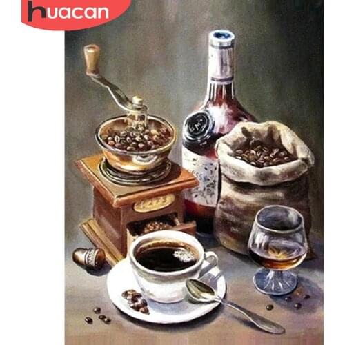 HUACAN 5D Diy Diamond Painting Coffee Cup Cross Stitch Diamond Embroidery Mosaic Beans Wall Decoration