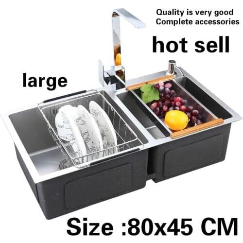 Free shipping Household kitchen manual sink double groove common food grade standard 304 stainless steel hot sell 80x45 CM